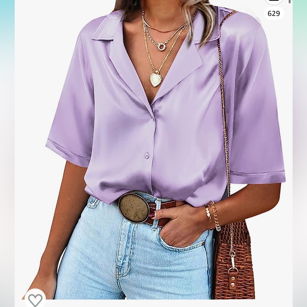 Light purple satin shirt sleeve blouse